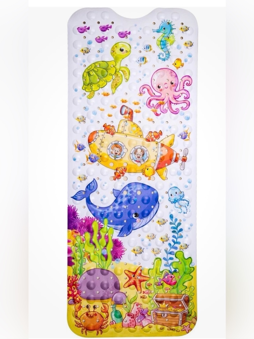 Kids Bath Mat with Yellow Submarine and Blue Whale - Fun Ocean Design